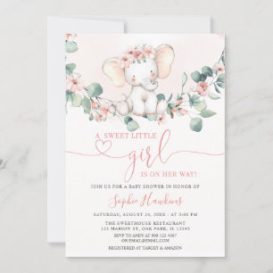 Invitación Baby Shower sobre elefante pequeño y dulce rosa de
