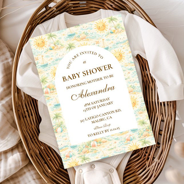 Invitación Baby Shower Soleado de Playa Costera (Subido por el creador)