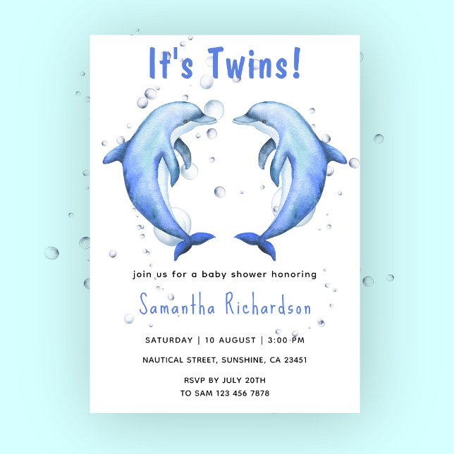 Invitación Baby Shower son delfines gemelos bajo el mar (Subido por el creador)