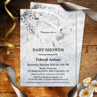 Invitación Baby Shower Sparkling Snow Winter