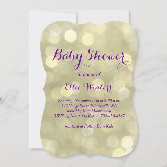 Invitación Baby Shower Sparkly Purple & Gold (Anverso)