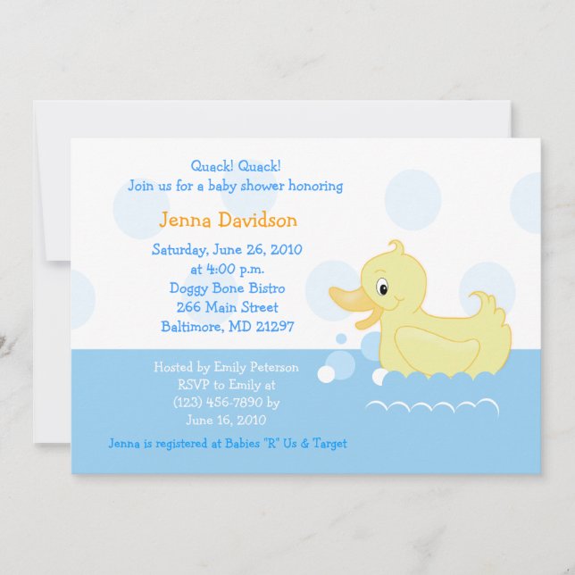Invitación Baby Shower Splish Splash Duck 5x7 (Anverso)