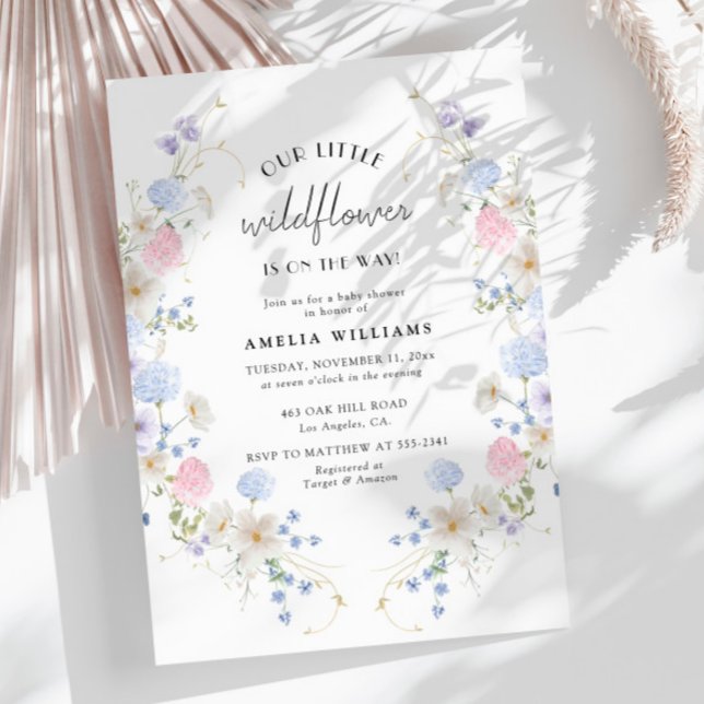 Invitación Baby Shower Spring Pink Purple Little Wilflower (Subido por el creador)