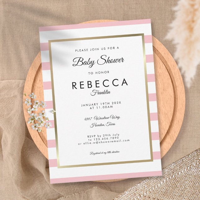 Invitación Baby Shower/Sprinkle de banda rosa para bebé clási (Subido por el creador)