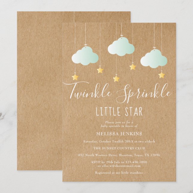 Invitación Baby Shower / Sprinkle Rústico Twinkle Sprinkle (Anverso / Reverso)
