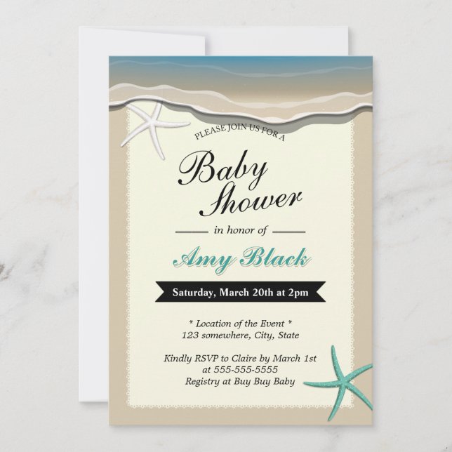 Invitación Baby Shower Starfish Tema de la playa d (Anverso)