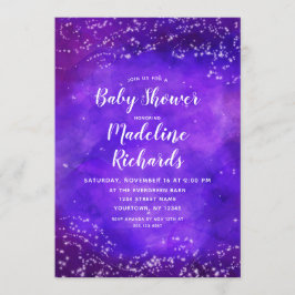 Invitación Baby Shower Starry Night Galaxy Purple