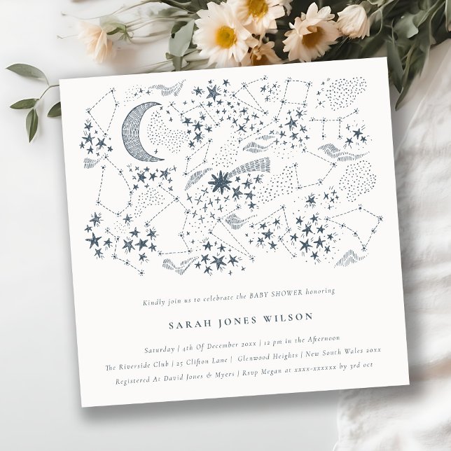 Invitación Baby Shower Starry Night Moon de la Marina Celesti (Subido por el creador)