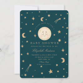 Invitación Baby Shower Stars Cute Moon Golden Galaxy