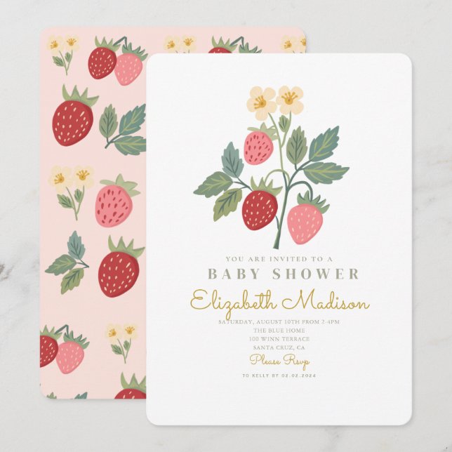 Invitación Baby Shower Strawberry Bouquet Blossom (Anverso / Reverso)