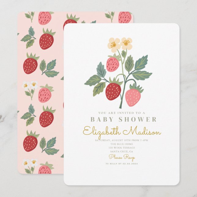 Invitación Baby Shower Strawberry Bouquet Blossom (Anverso / Reverso)