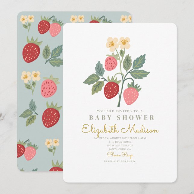 Invitación Baby Shower Strawberry Bouquet Blossom (Anverso / Reverso)