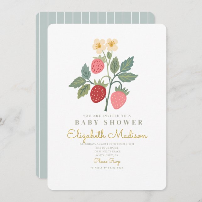 Invitación Baby Shower Strawberry Bouquet Blossom (Anverso / Reverso)