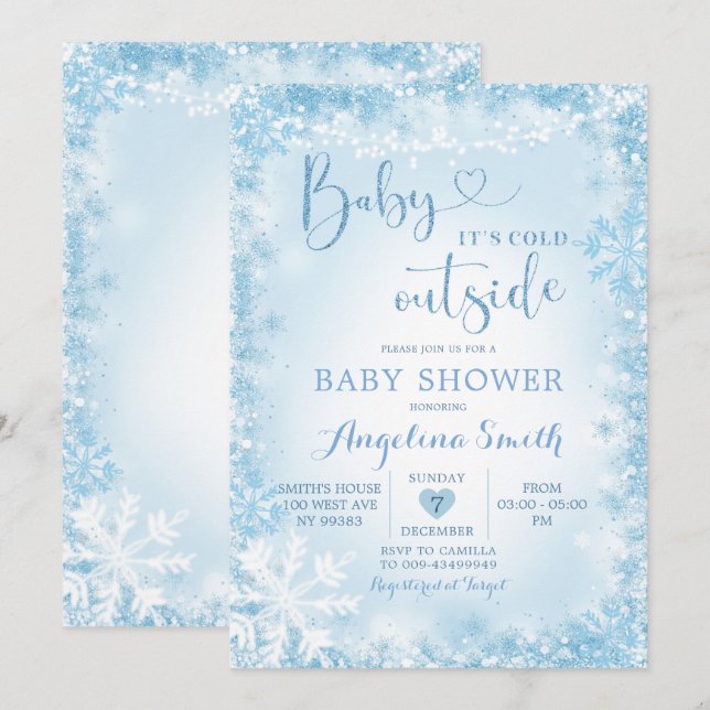 Invitación Baby Shower suave azul blanco para invi (Anverso / Reverso)