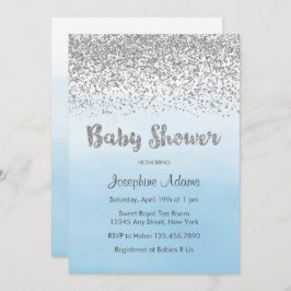 Invitación Baby Shower suave azul y plateado