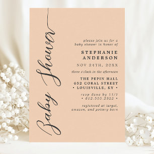 Invitación Baby Shower suave Peach Simple Moderno Script