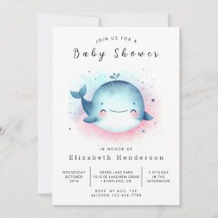 Invitación Baby Shower subacuático de ballenas en línea