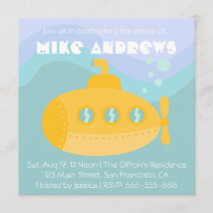 Invitación Baby Shower: Submarino Amarillo Adorable Submarino