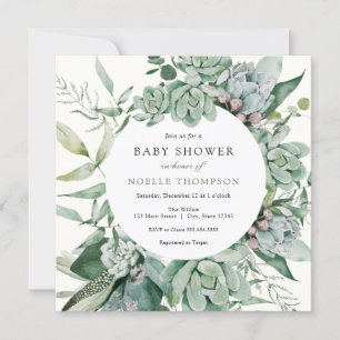 Invitación Baby Shower Succulent and Eucalyptus Greenery