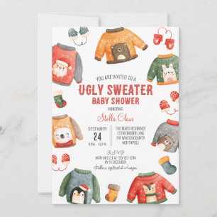 Invitación Baby Shower, suéter fea, ducha de Navidades