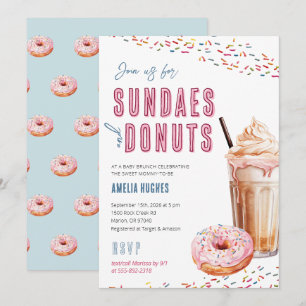 Invitación Baby Shower Sundaes Milkshakes Donuts Brunch Lunch