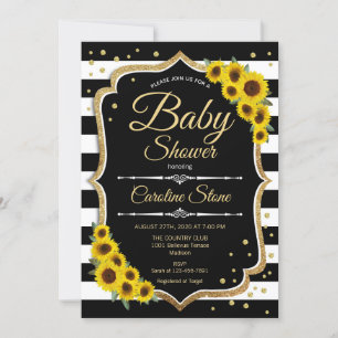 Invitación Baby Shower - Sunflower Black White Stripes