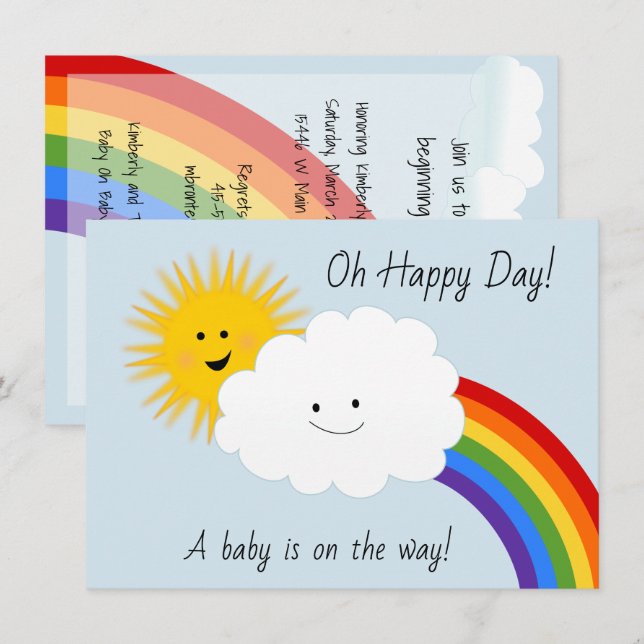 Invitación Baby Shower Sunshine and Rainbows (Anverso / Reverso)