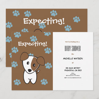 Invitación Baby Shower Super Cute Brown y Blue Terrier