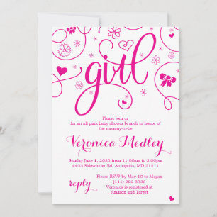 Invitación Baby Shower Super Girly de color rosa c
