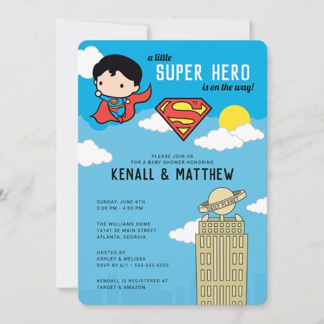 Invitación Baby Shower Superman Super Hero (Anverso)
