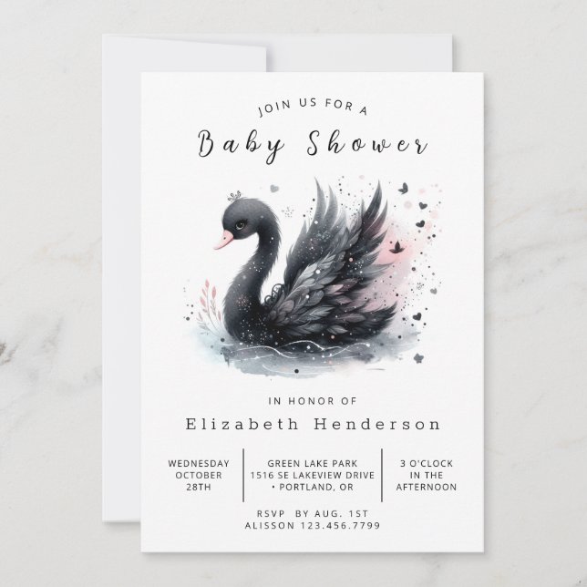 Invitación Baby Shower Swan editable moderno (Anverso)