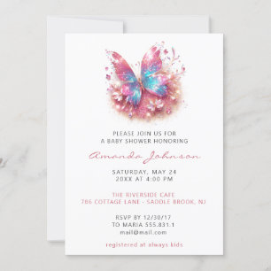 Invitación Baby Shower Sweet 16th Butterfly Chica Pink White