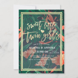 Invitación Baby Shower Sweet Little Twin Chica Tropical Flora