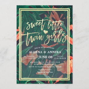 Invitación Baby Shower Sweet Little Twin Chica Tropical Flora