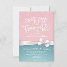 Invitación Baby Shower Sweet Little Twin Chicas Cinta blanca