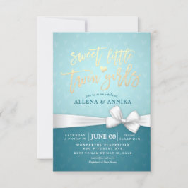 Invitación Baby Shower Sweet Little Twin Chicas Cinta blanca