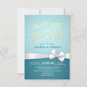 Invitación Baby Shower Sweet Little Twin Chicas Cinta blanca