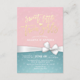 Invitación Baby Shower Sweet Little Twin Chicas Cinta blanca