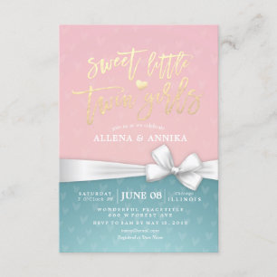 Invitación Baby Shower Sweet Little Twin Chicas Cinta blanca