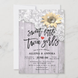 Invitación Baby Shower Sweet Little Twin Chicas Lace Sunflowe
