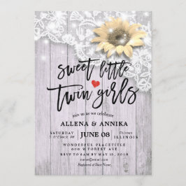 Invitación Baby Shower Sweet Little Twin Chicas Lace Sunflowe