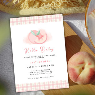Invitación Baby Shower Sweet Pink Gingham Peach