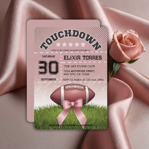 Invitación Baby Shower táctil de cinta rosada para el fútbol