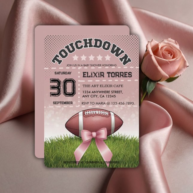 Invitación Baby Shower táctil de cinta rosada para el fútbol (Subido por el creador)