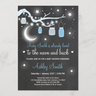 Invitación Baby Shower te ama a la luna y al negro azul