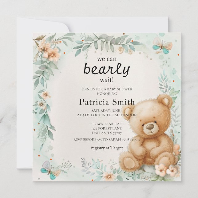 Invitación Baby Shower Teddy Bear (Anverso)