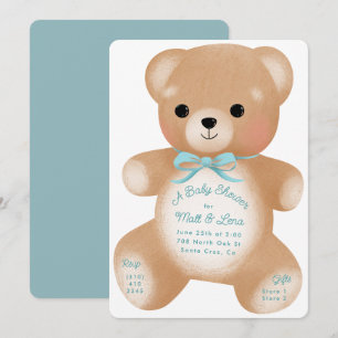 Invitación Baby Shower Teddy Blue Bow