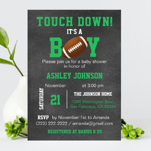Invitación Baby Shower, tema de fútbol de Chalkboard personal