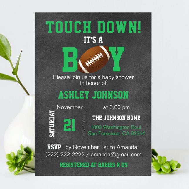 Invitación Baby Shower, tema de fútbol de Chalkboard personal (Subido por el creador)