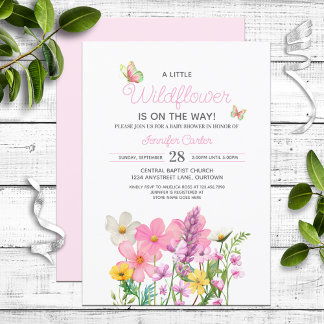 Invitación Baby Shower Tema de las flores silvestres rosadas